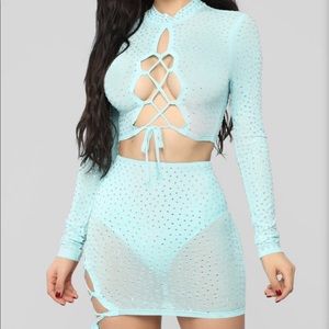 Fashion Nova Brighten Me Up Rhinestone Skirt Set